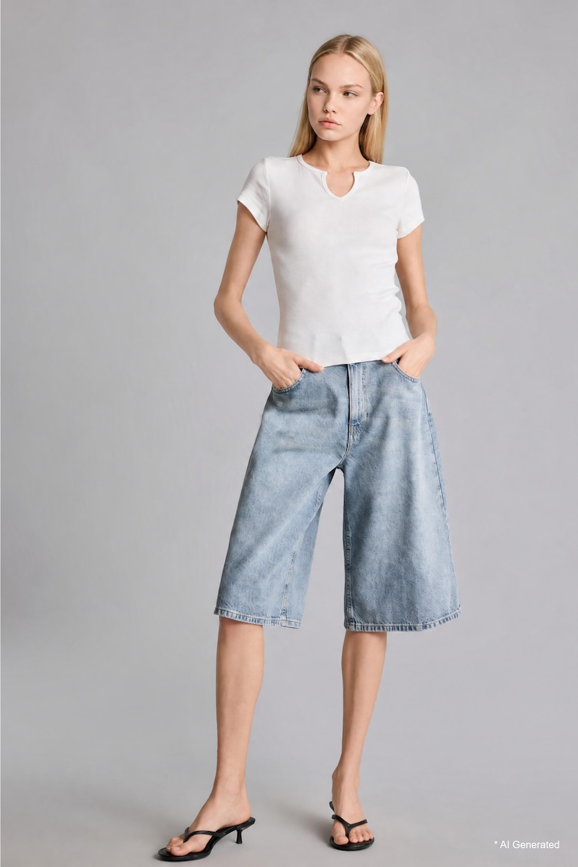 WOMAN Ecru Fitted Fit Ecru Basic Short Sleeve T-Shirt