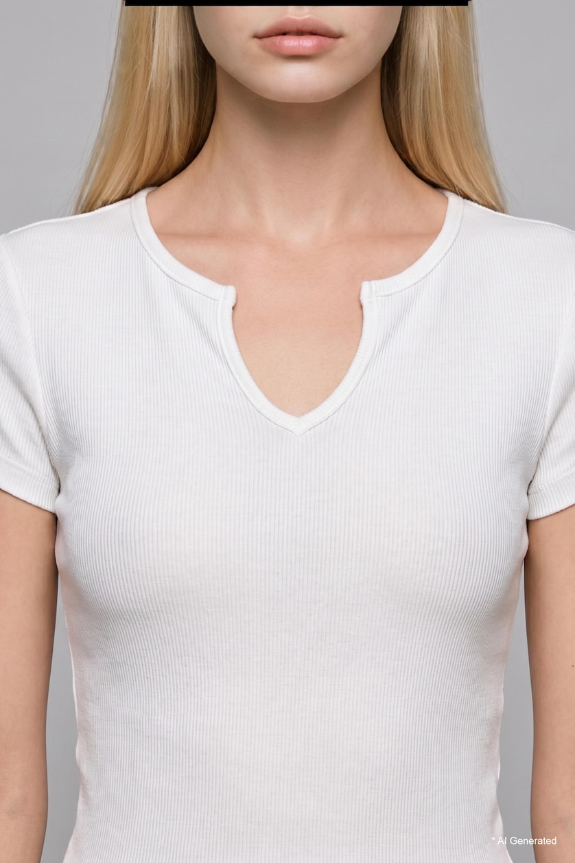 WOMAN Ecru Fitted Fit Ecru Basic Short Sleeve T-Shirt