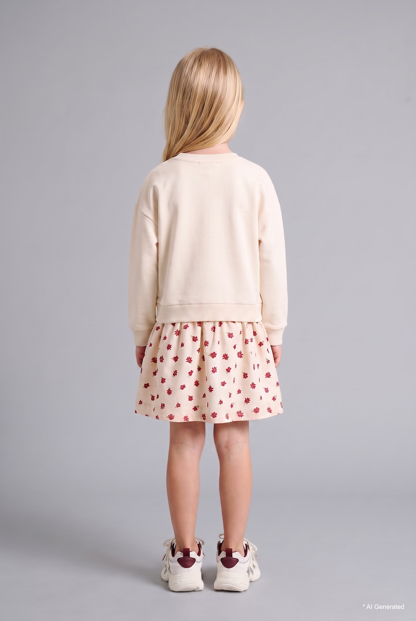 طفلة صغيرة بيج فاتح Baby Girl Long Sleeve Floral Dress