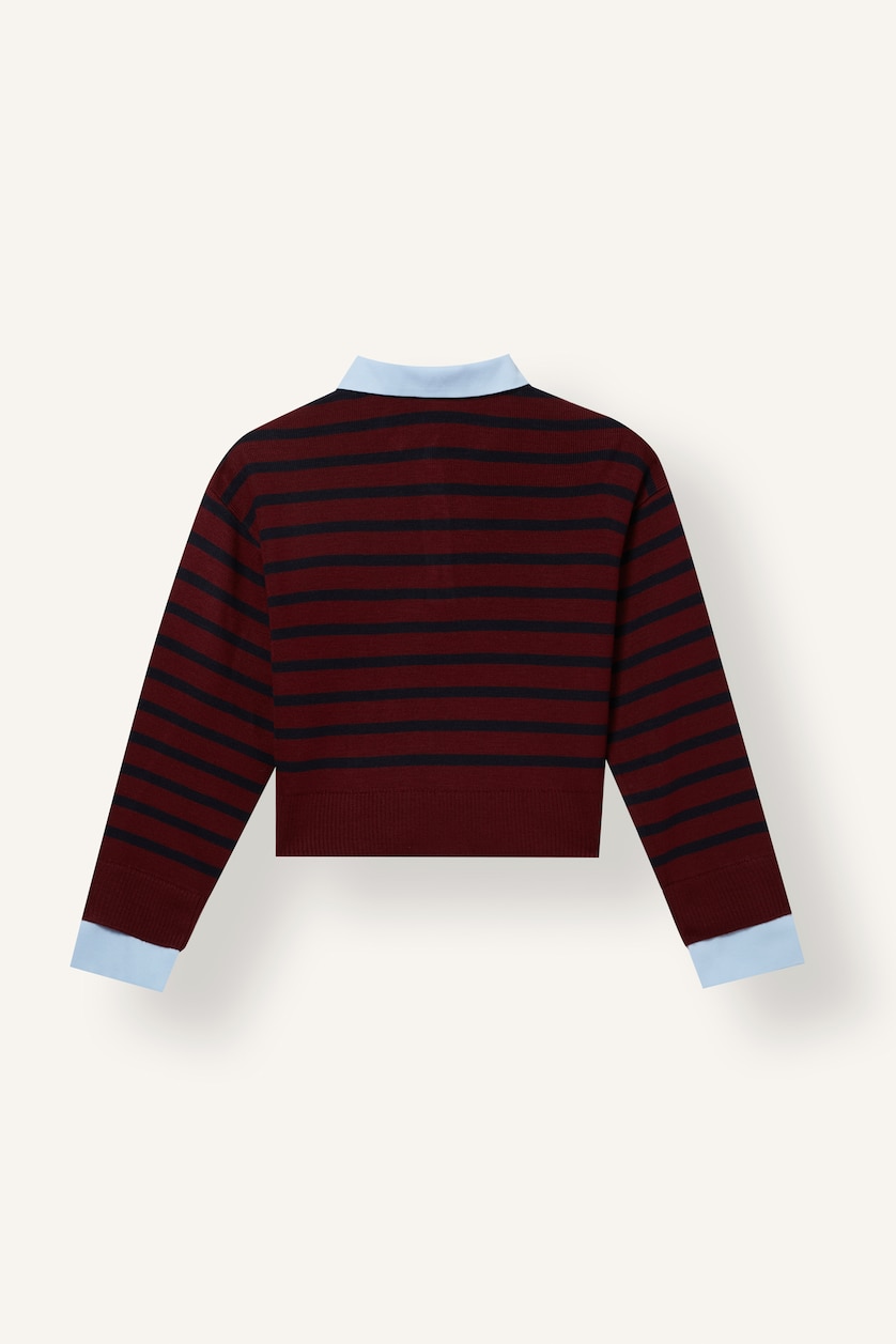 Young Girls - Teen Girls Bordeaux Girl Relax Fit Striped Polo Collar Pullover