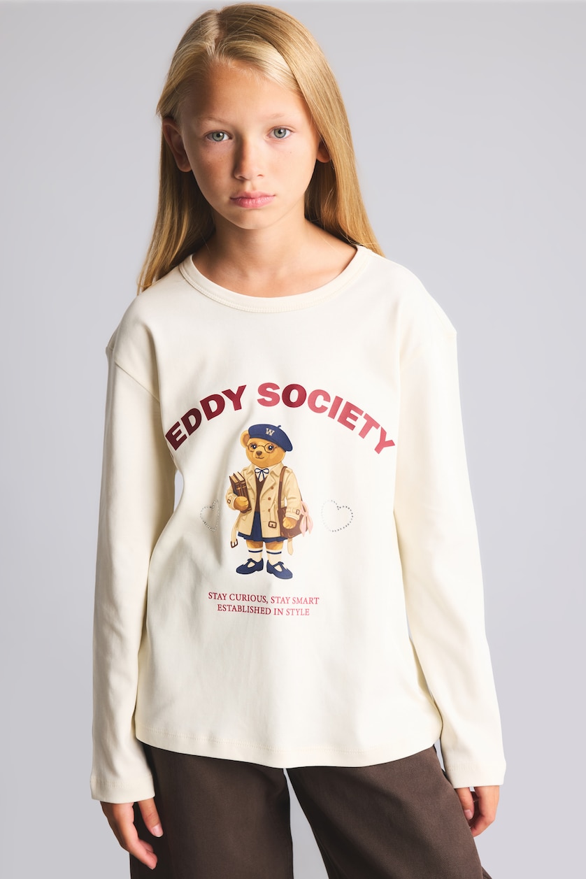 Young Girls - Teen Girls Ecru Animal Long Sleeve T-Shirt