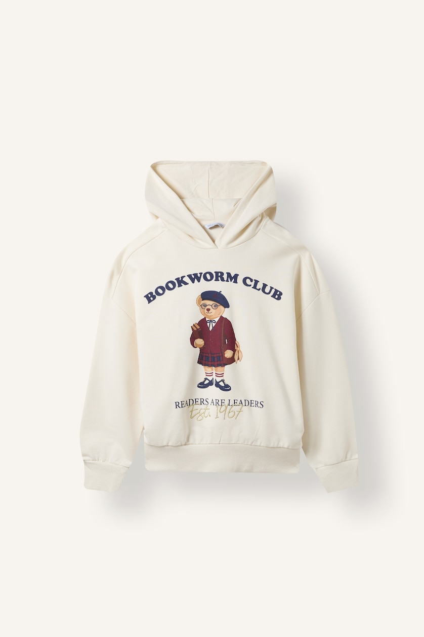 Kız Çocuk - Genç Kız Ekru Oversize Ayıcık Baskılı Sweatshirt Kız Çocuk