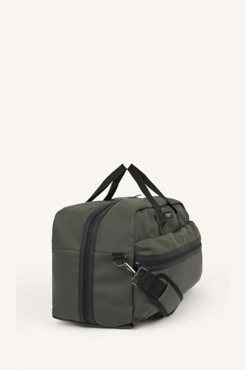 Man Khaki Faux Leather Sports And Travel Bag