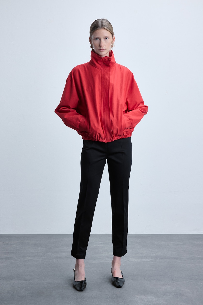 FEMME Rouge Veste bomber en bengaline à col montant
