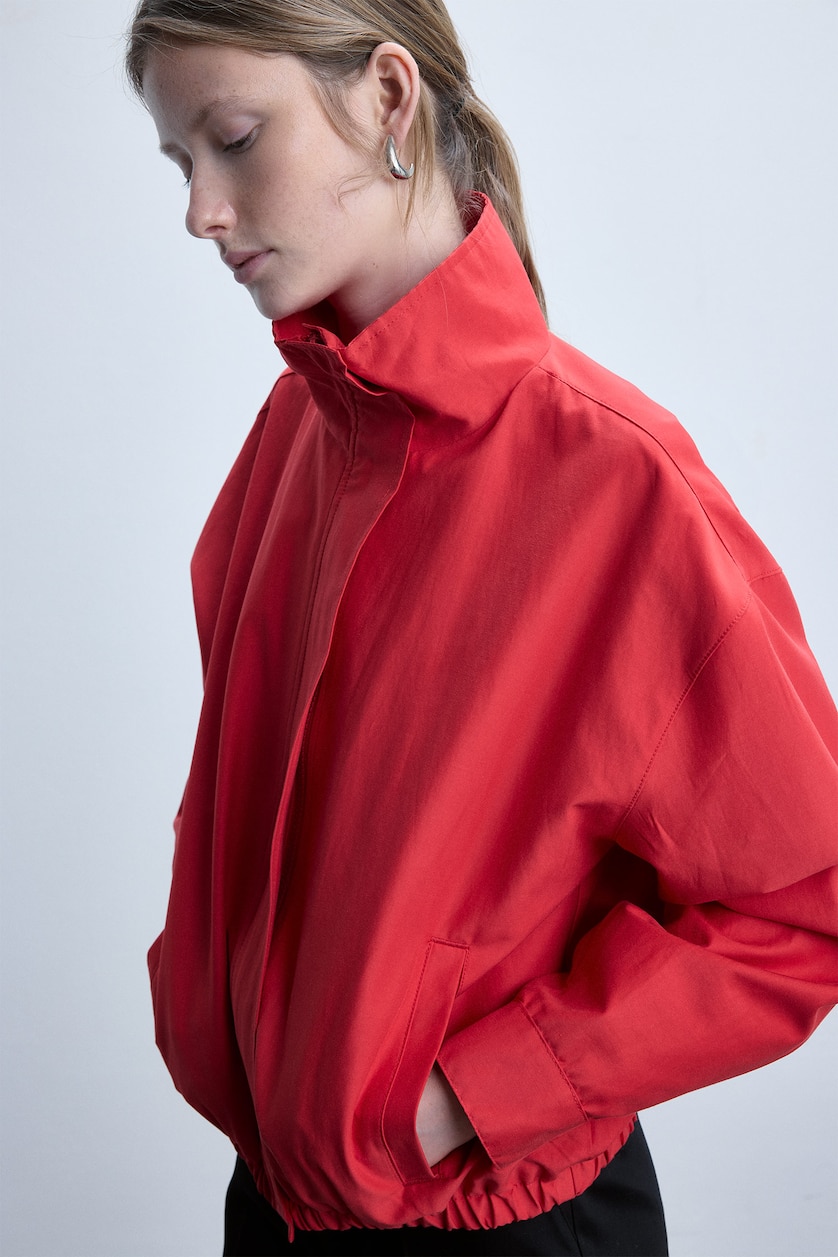 FEMME Rouge Veste bomber en bengaline à col montant
