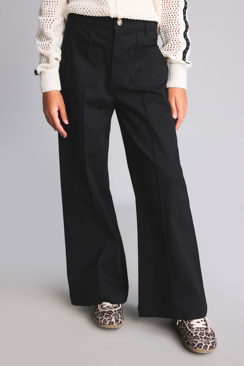 GIRLS & TEENS Black Girl Wide Leg Gabardine Trousers