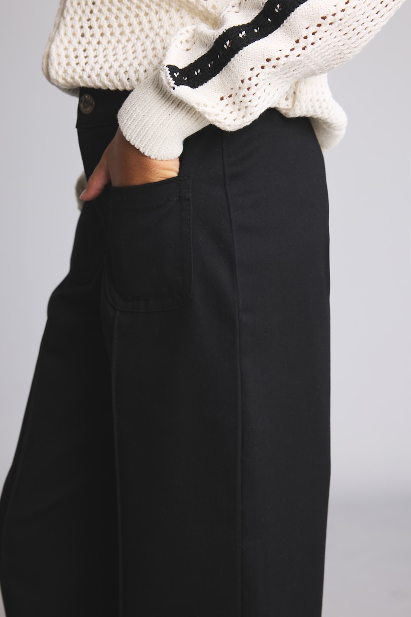 GIRLS & TEENS Black Girl Wide Leg Gabardine Trousers