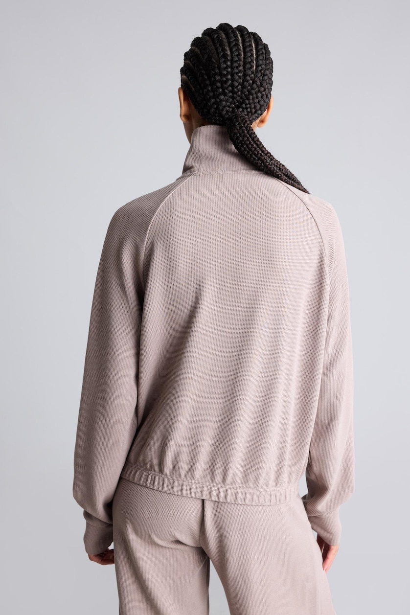 Kadın Vizon Yarım Fermuarlı Waffle Dik Yaka Basic Sweatshirt