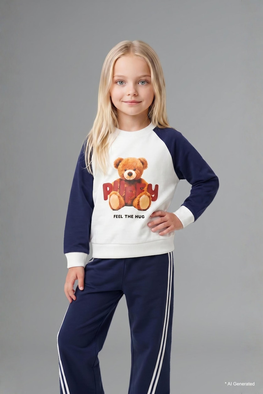 BABY GIRL NAVY Baby Girl 100% Cotton Regular Fit Teddy Bear 2 Piece Set