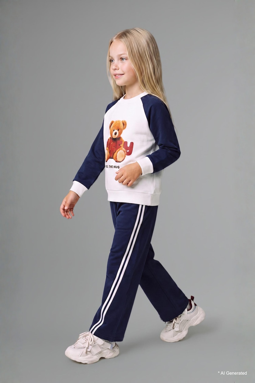 BABY GIRL NAVY Baby Girl 100% Cotton Regular Fit Teddy Bear 2 Piece Set