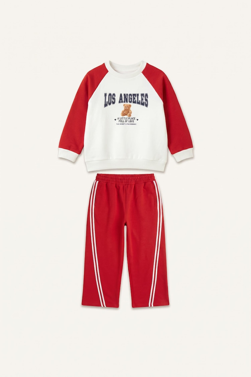 طفلة صغيرة أحمر Baby Girl Regular Fit Sweatshirt and Sweatpants Set