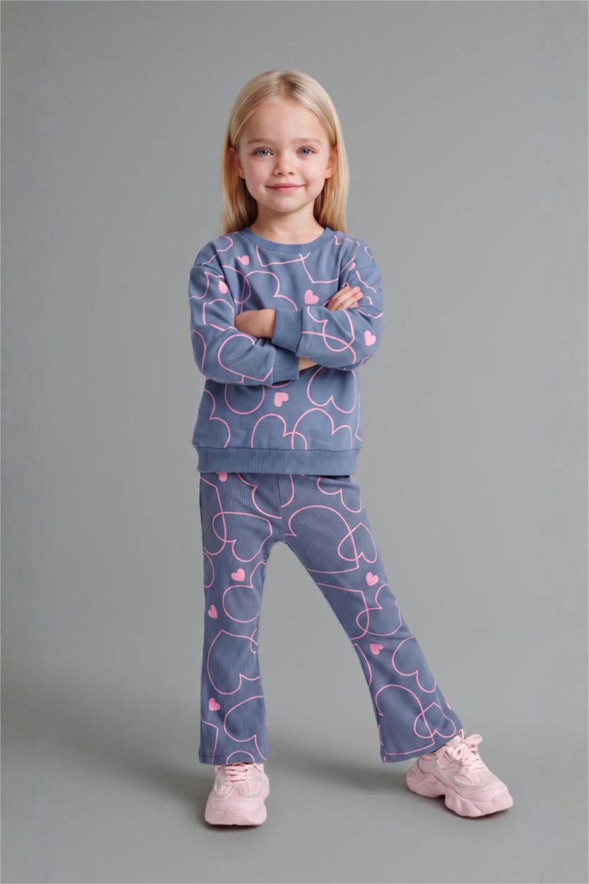 Baby Girls Blue 2 piece Regular Fit Crew Neck Flower Set