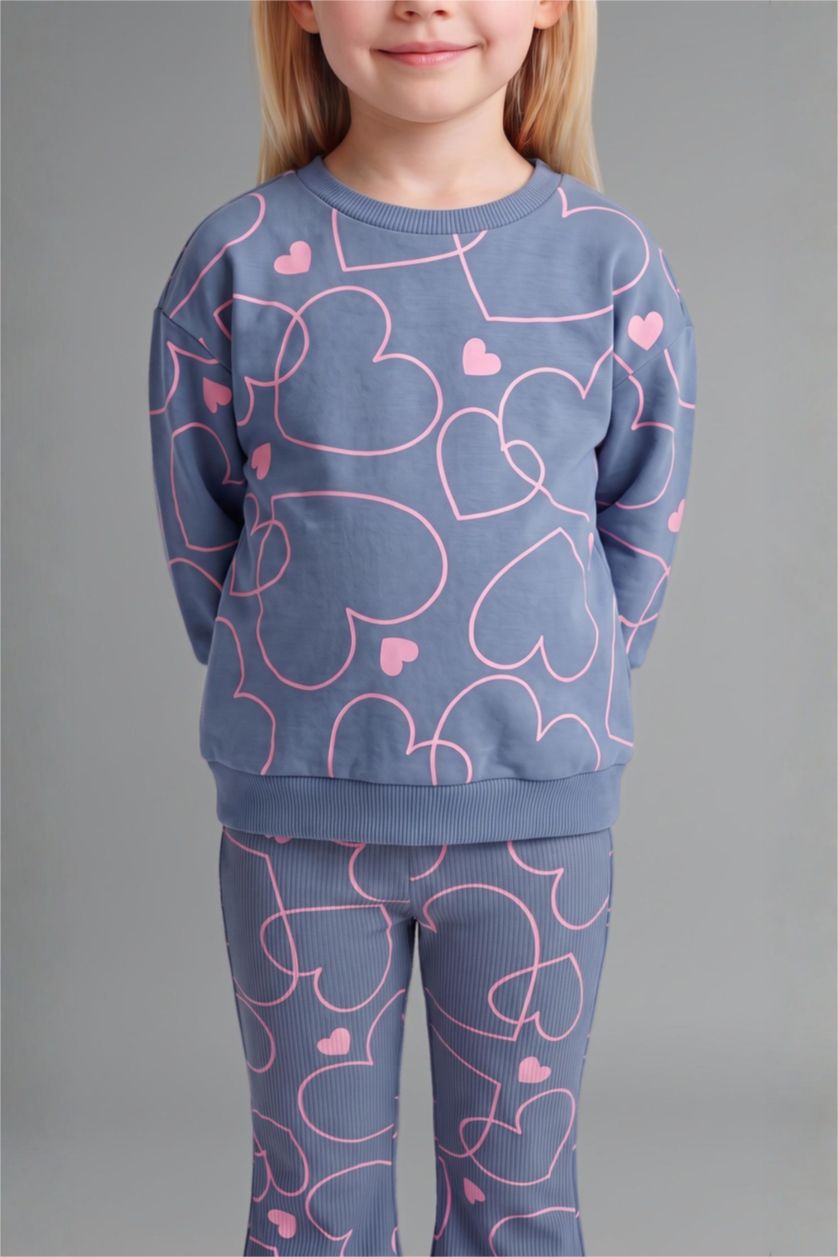 Baby Girls Blue 2 piece Regular Fit Crew Neck Flower Set