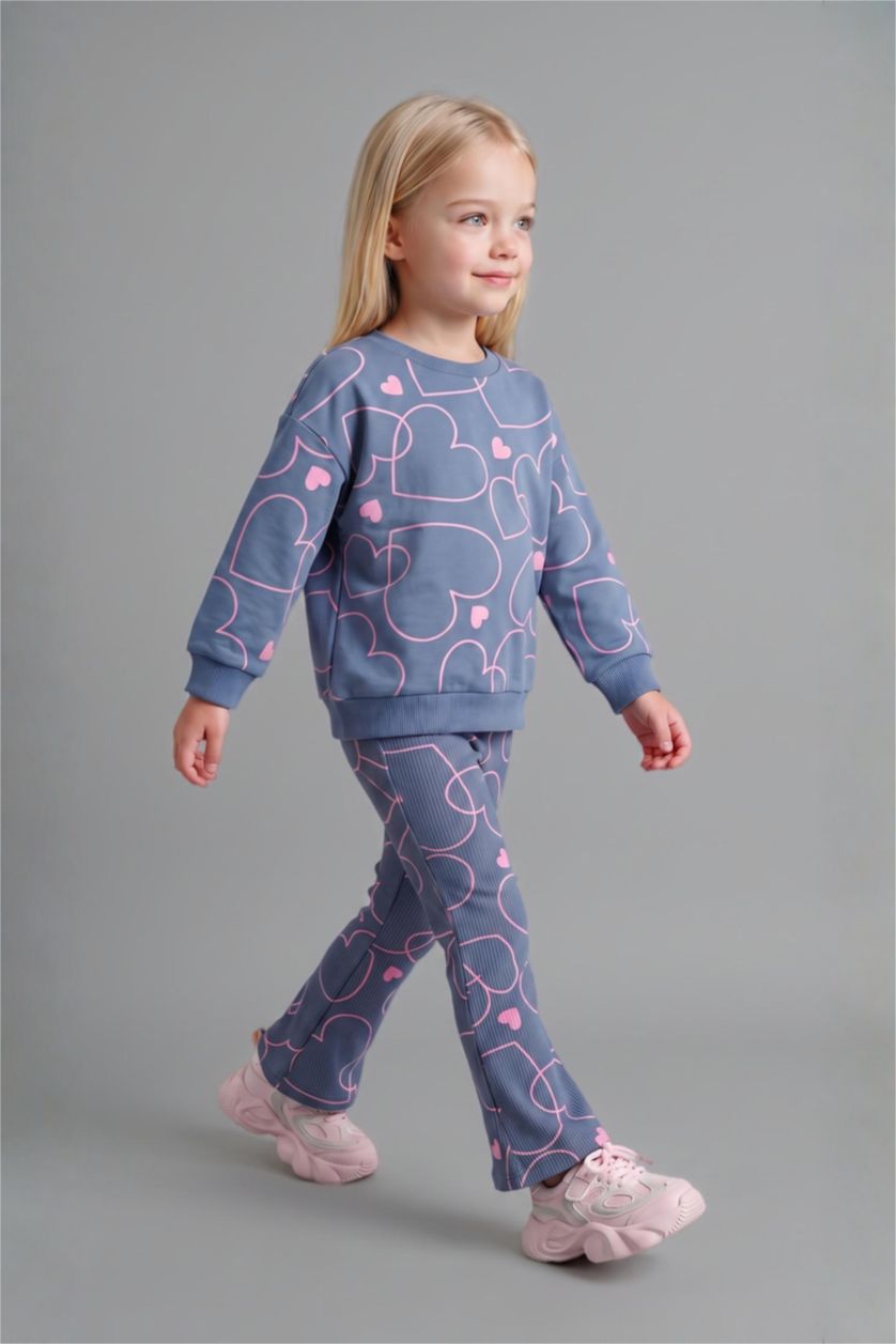 Baby Girls Blue 2 piece Regular Fit Crew Neck Flower Set