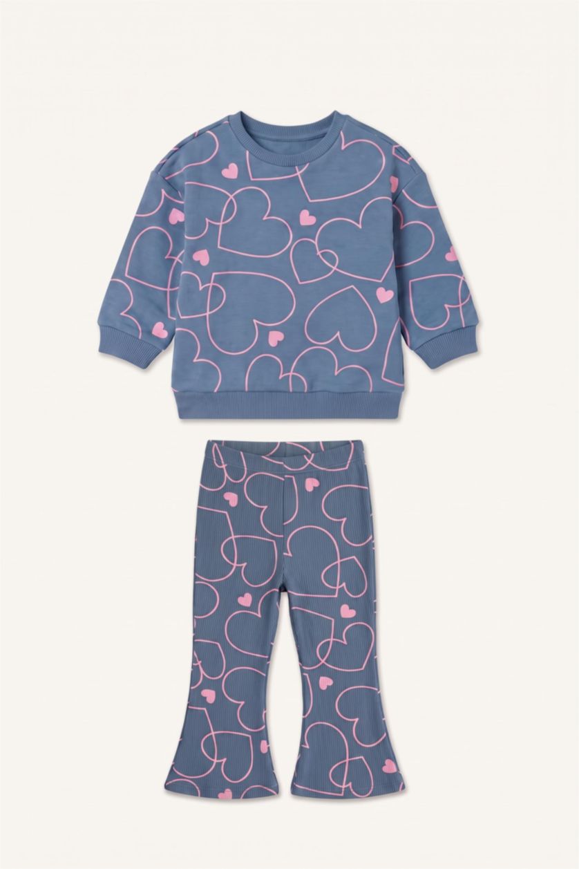 Baby Girls Blue 2 piece Regular Fit Crew Neck Flower Set