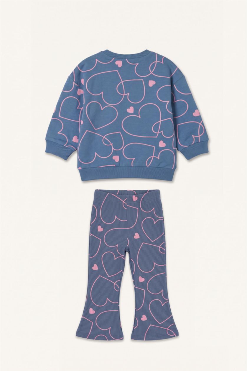 Baby Girls Blue 2 piece Regular Fit Crew Neck Flower Set