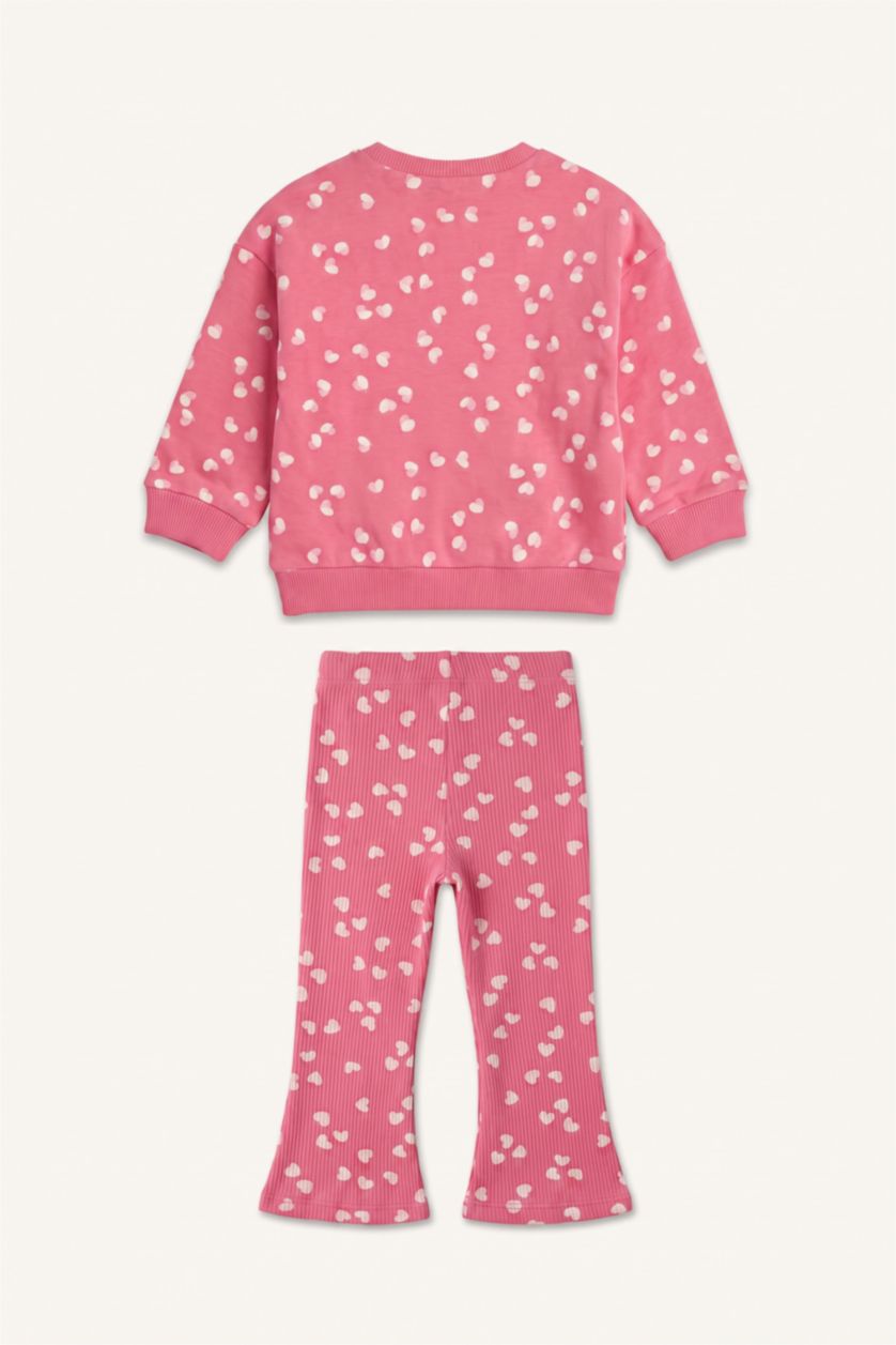 Baby Girls Light Coral 2 piece Regular Fit Crew Neck Flower Set