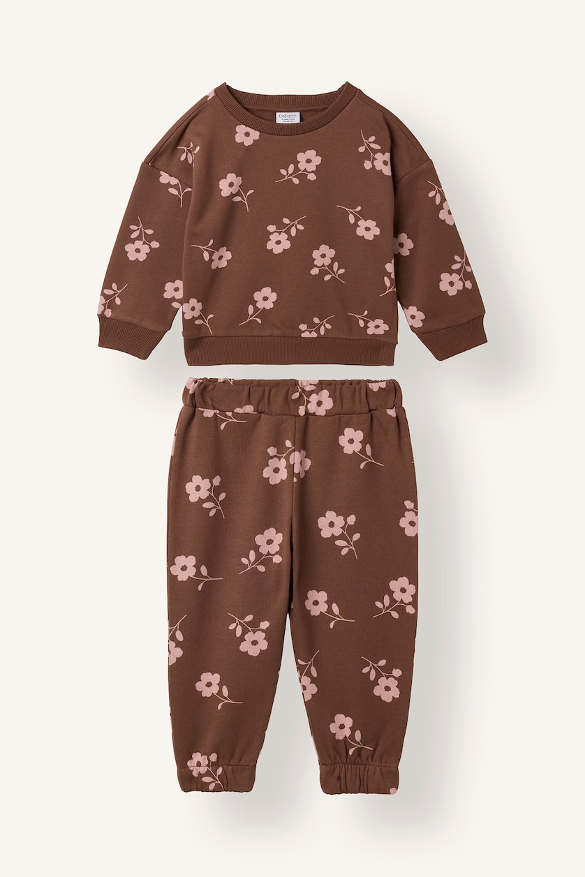 BABY GIRL Brown طقم قماش رقيق قصة عادية