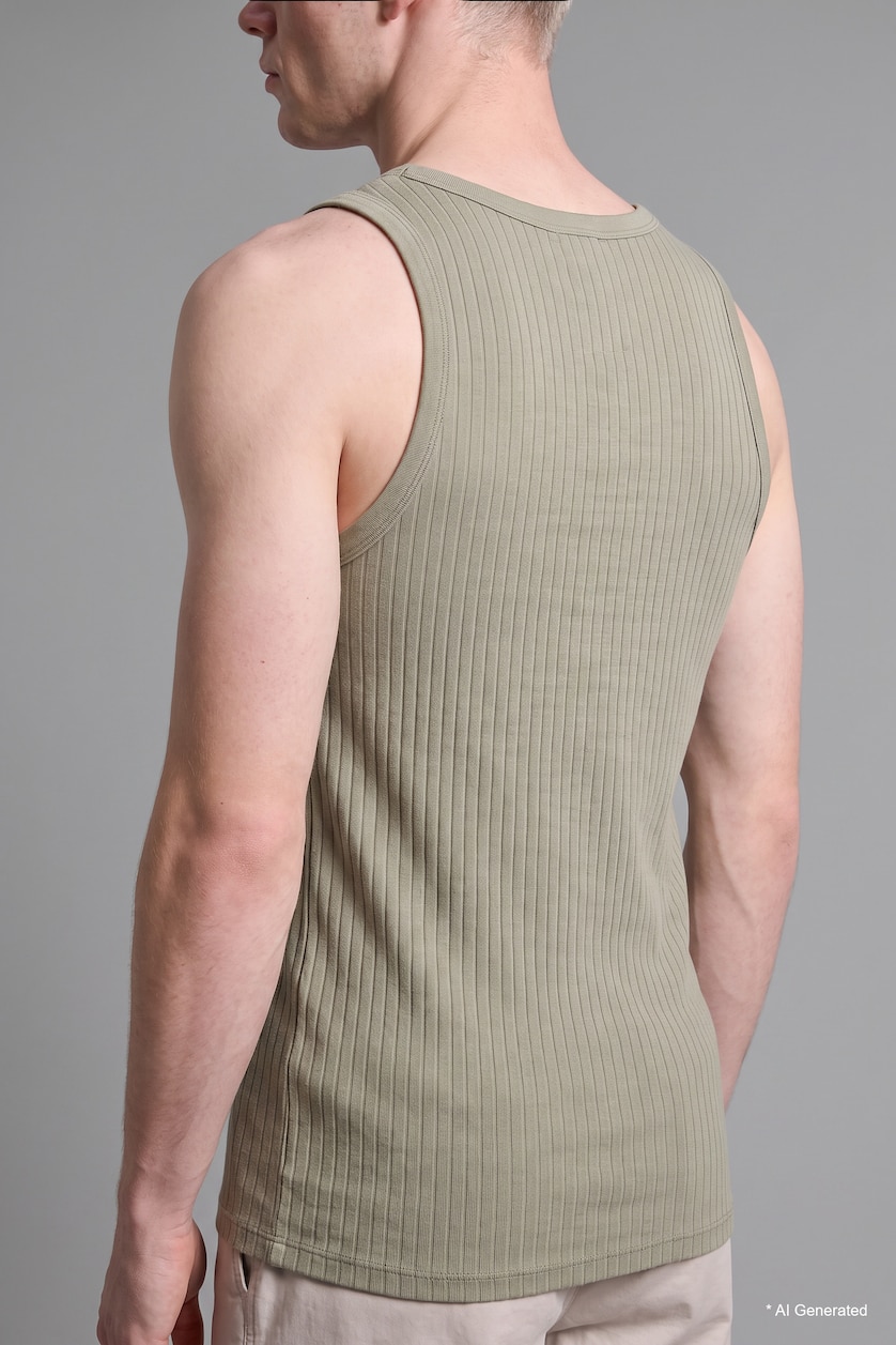 Men Khaki Regular Fit Embroidered Ribbed Top