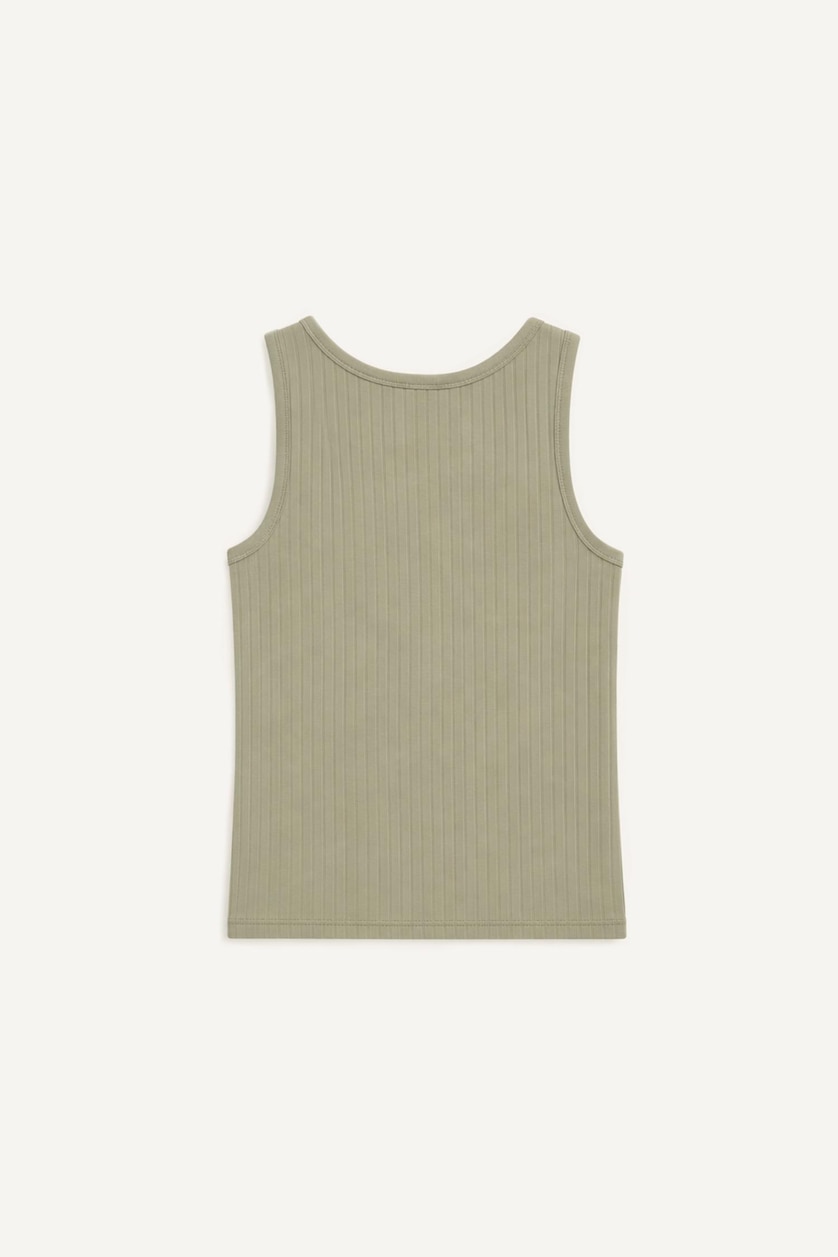 Men Khaki Regular Fit Embroidered Ribbed Top