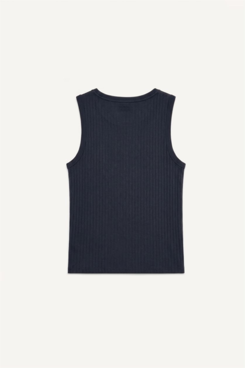 Men NAVY Regular Fit Embroidered Camisole Crew Neck Short Sleeve Tank Top