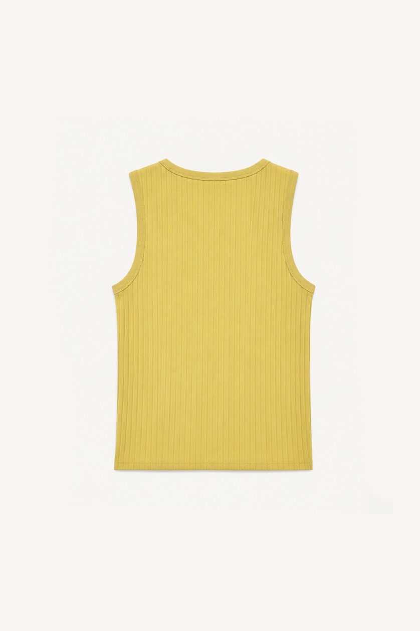 Men Light Yellow Regular Fit Embroidered Crew Neck Ribbed Tank Top