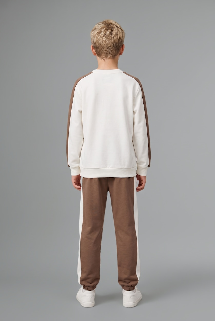 Young Boys - Teen Boys Light Brown 2 piece Oversize Fit Crew Neck Slogan Set