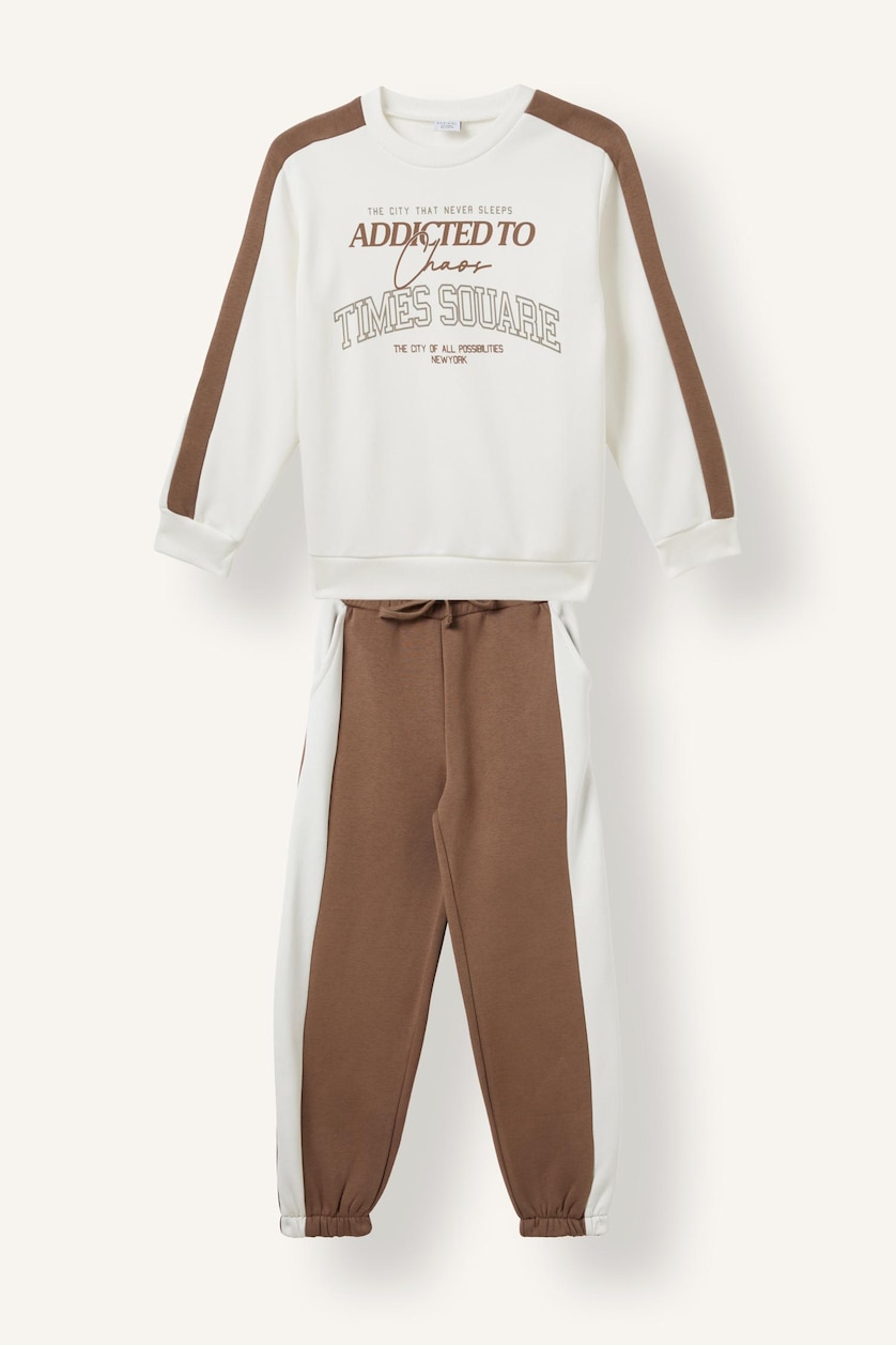 Young Boys - Teen Boys Light Brown 2 piece Oversize Fit Crew Neck Slogan Set