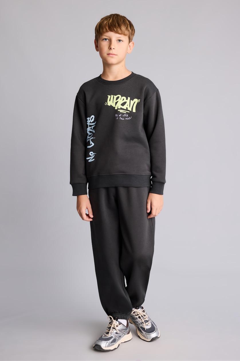 BOYS & TEENS Anthracite طقم قماش سميك قصة عادية