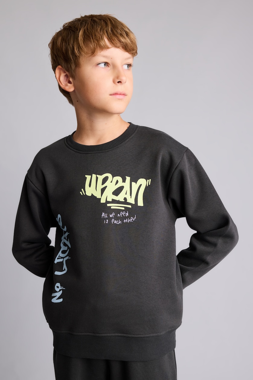 BOYS & TEENS Anthracite طقم قماش سميك قصة عادية