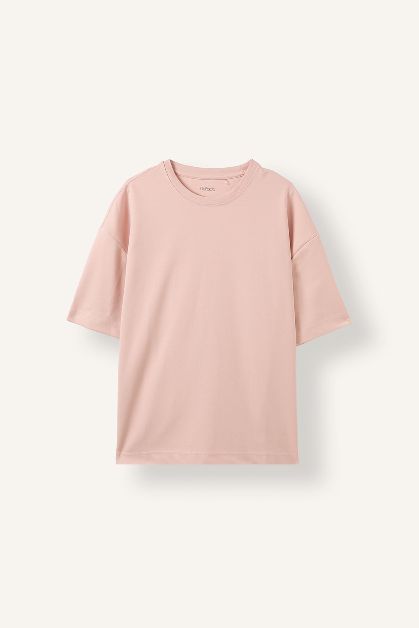 MAN Pink Boxy Fit Crew Neck Dropped Shoulder Basic T-Shirt