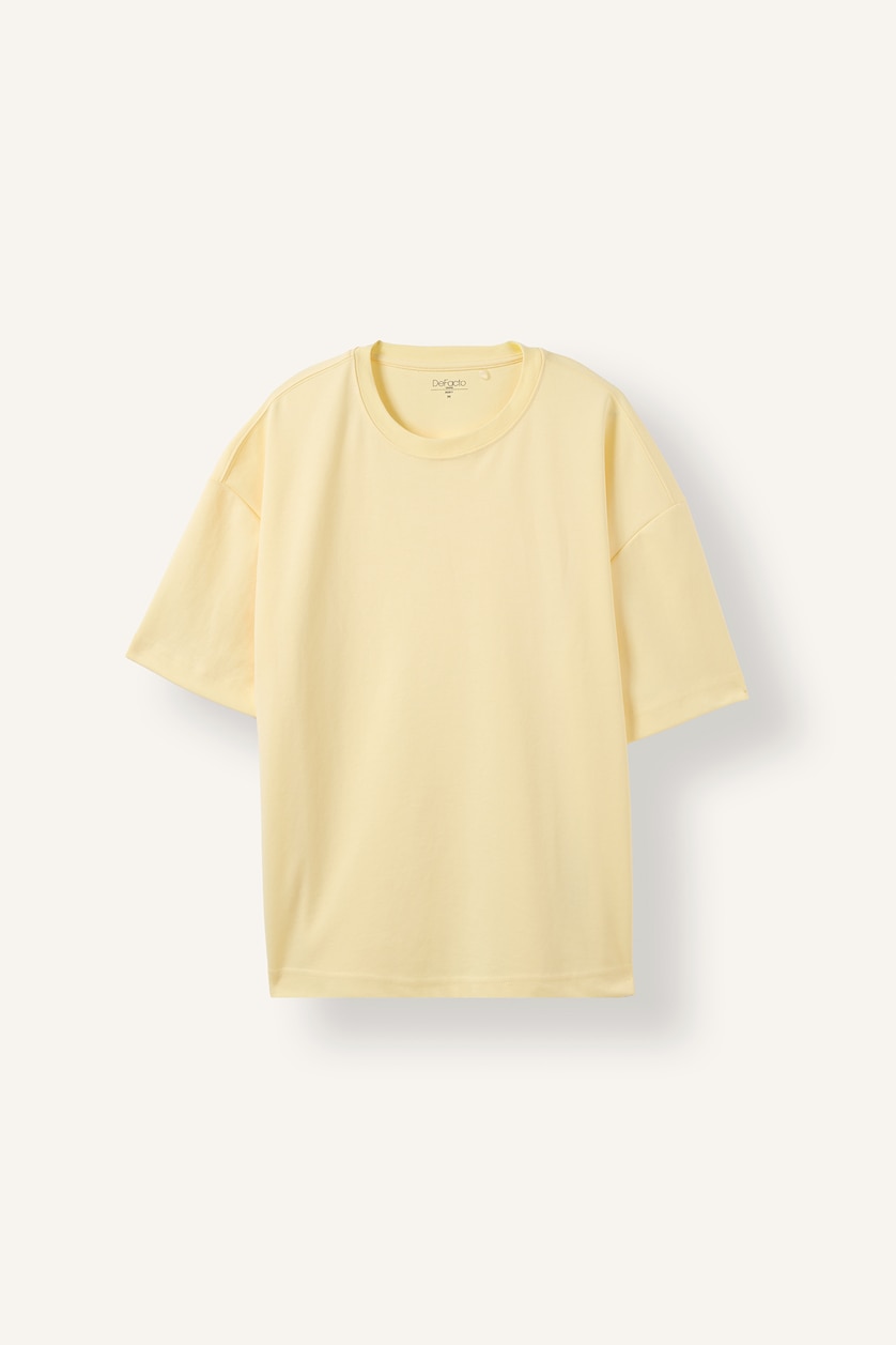 Men Light Yellow Boxy Fit Short Sleeve T-Shirt