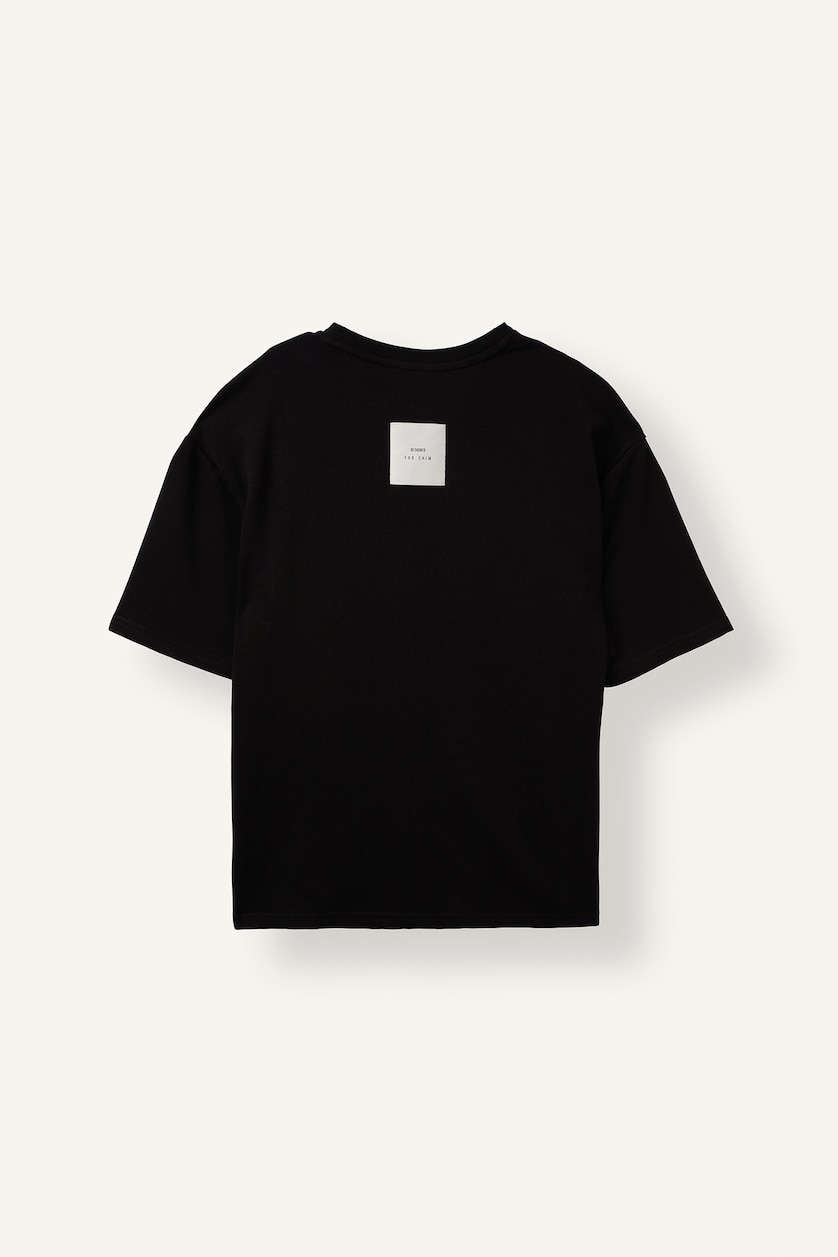 Erkek Siyah Loose Fit Düşük Omuzlu Tişört
