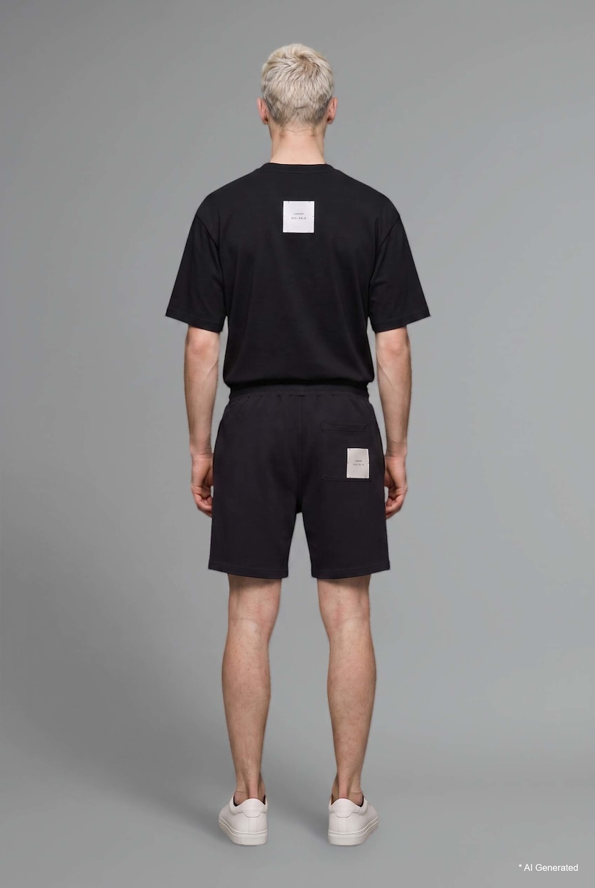 HOMME Noir T-shirt basic à manches courtes et col rond Coupe ample