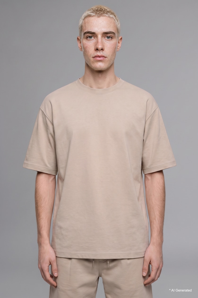 رجال اللون الحجري Loose Fit Basic Crew Neck Short Sleeve T-Shirt