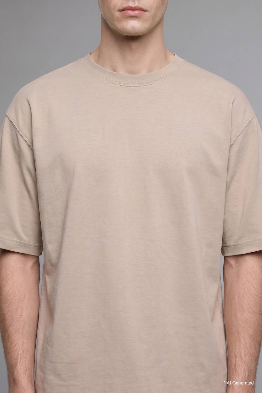 رجال اللون الحجري Loose Fit Basic Crew Neck Short Sleeve T-Shirt