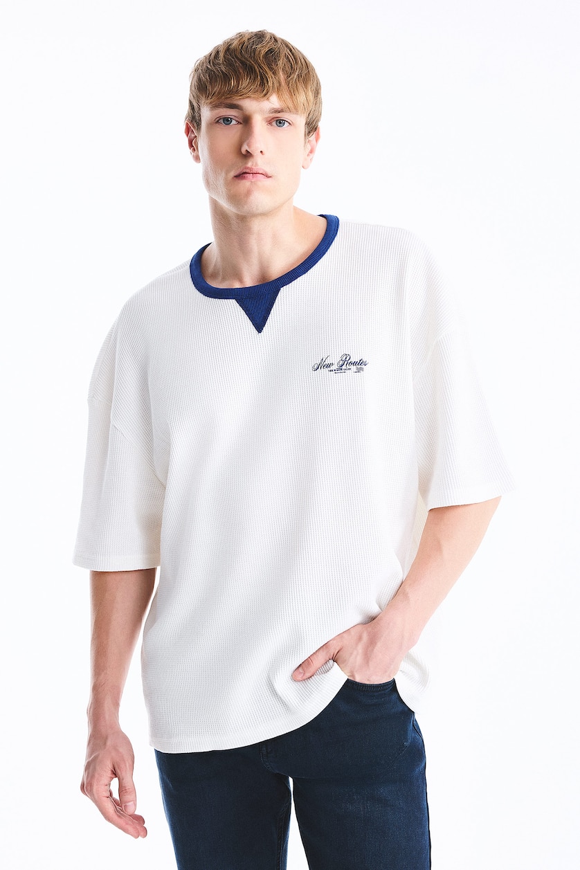 MAN Sax 100% Cotton Boxy Fit Blue Short Sleeve Crew Neck T-Shirt