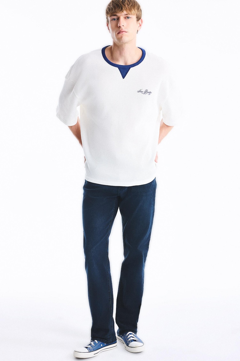 MAN Sax 100% Cotton Boxy Fit Blue Short Sleeve Crew Neck T-Shirt