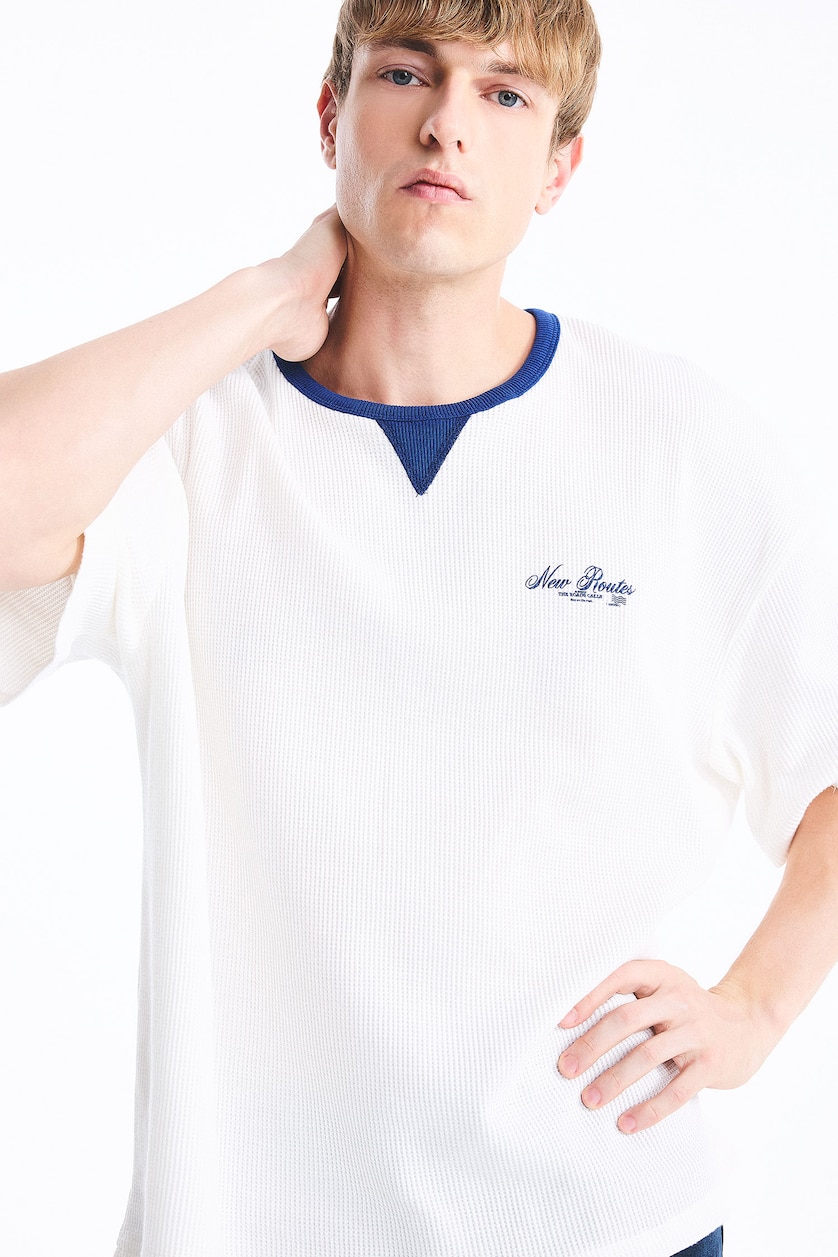 MAN Sax 100% Cotton Boxy Fit Blue Short Sleeve Crew Neck T-Shirt