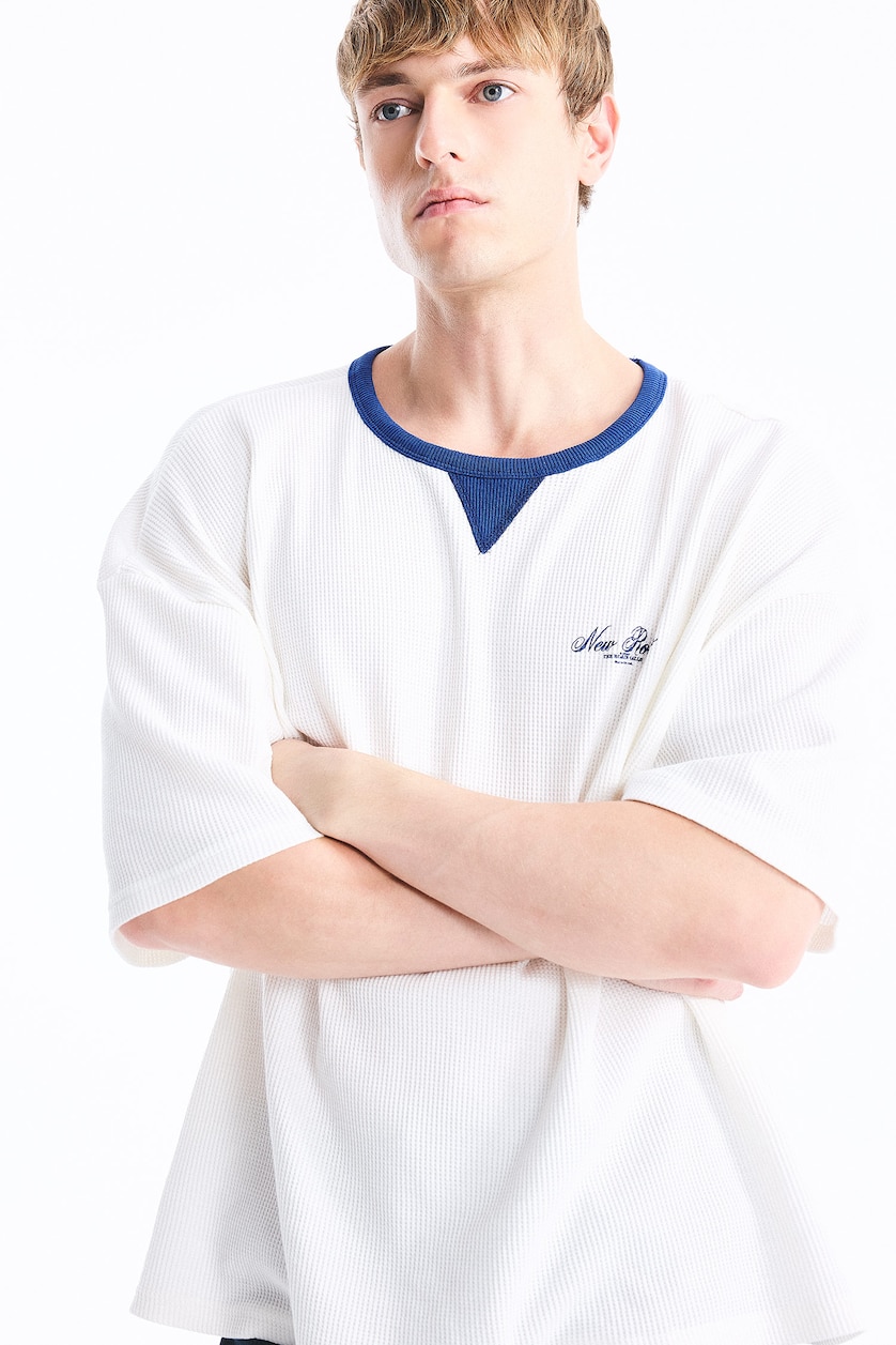 MAN Sax 100% Cotton Boxy Fit Blue Short Sleeve Crew Neck T-Shirt