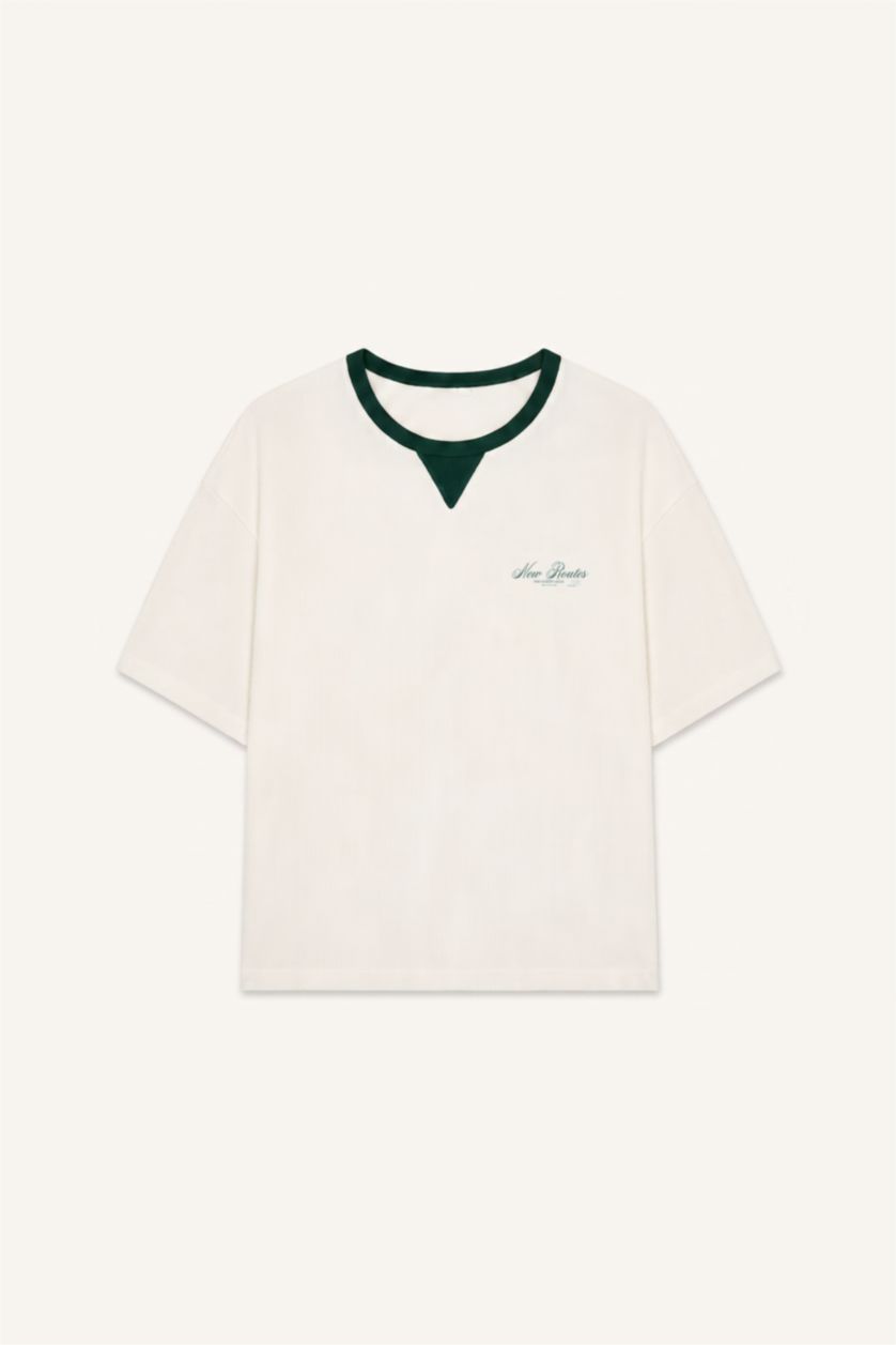 Men Dark Green Boxy Fit Short Sleeve T-Shirt