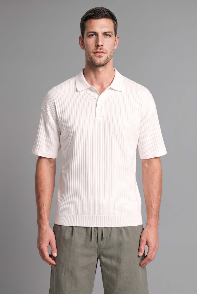 MAN Ecru Boxy Fit Camisole Short Sleeve Polo T-Shirt