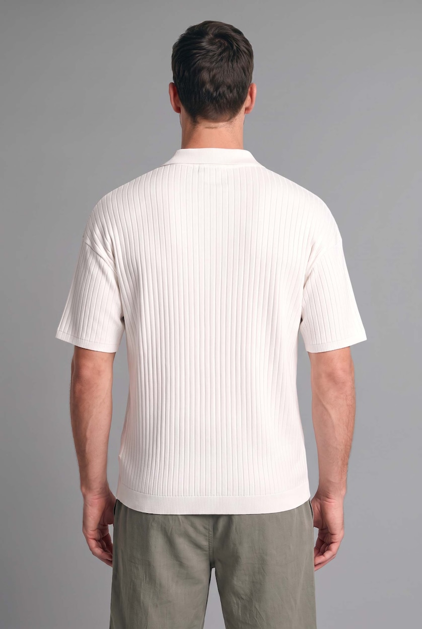MAN Ecru Boxy Fit Camisole Short Sleeve Polo T-Shirt