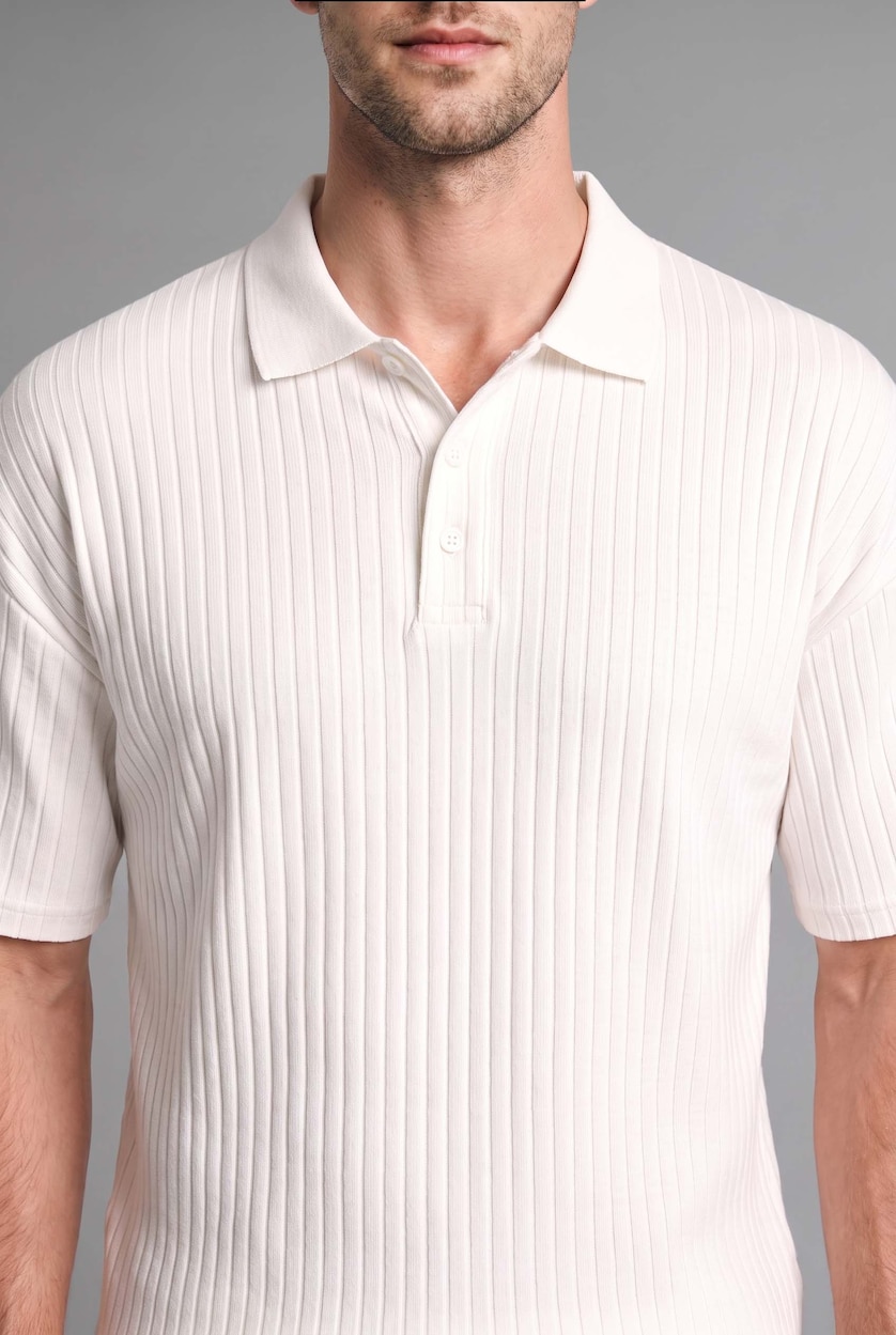 MAN Ecru Boxy Fit Camisole Short Sleeve Polo T-Shirt