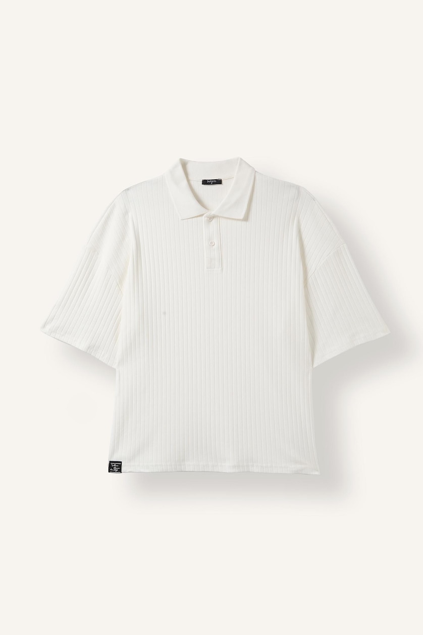 MAN Ecru Boxy Fit Camisole Short Sleeve Polo T-Shirt