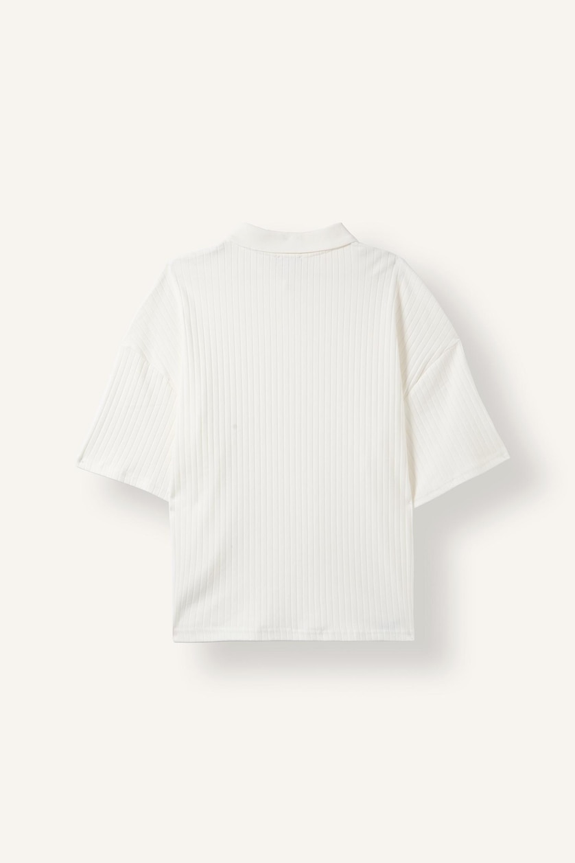 MAN Ecru Boxy Fit Camisole Short Sleeve Polo T-Shirt