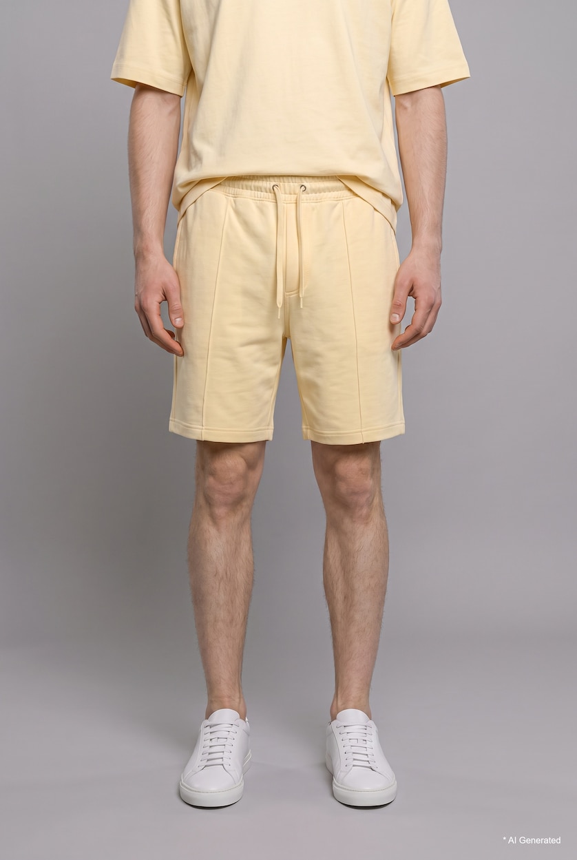 Man Light Yellow Relax Fit with Elastic Waist Shorts