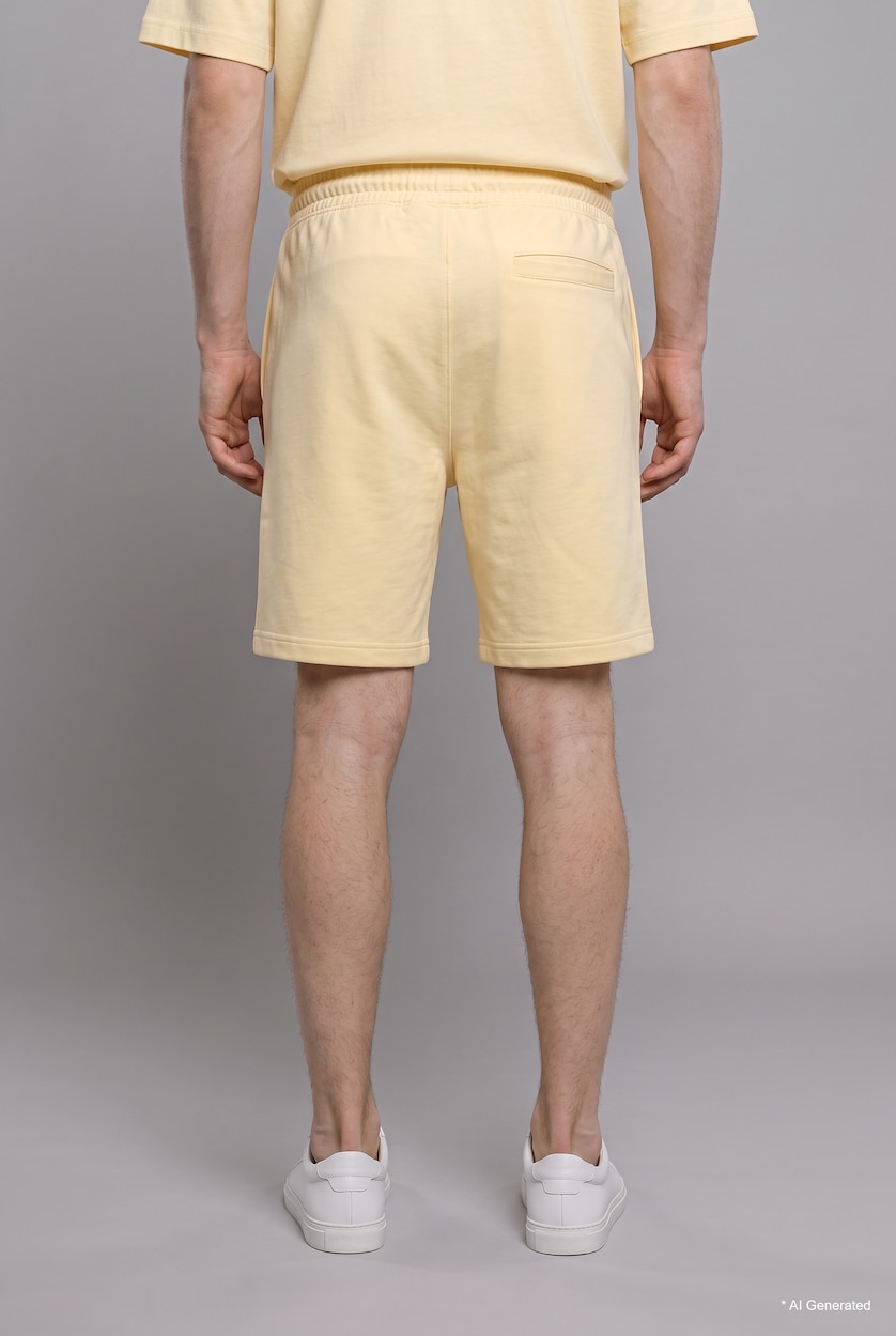 Man Light Yellow Relax Fit with Elastic Waist Shorts
