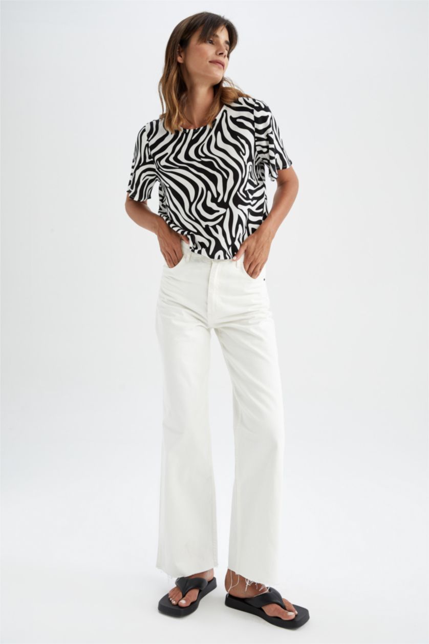 FEMME Noir Chemisier à manches courtes à motif zébré coupe classique