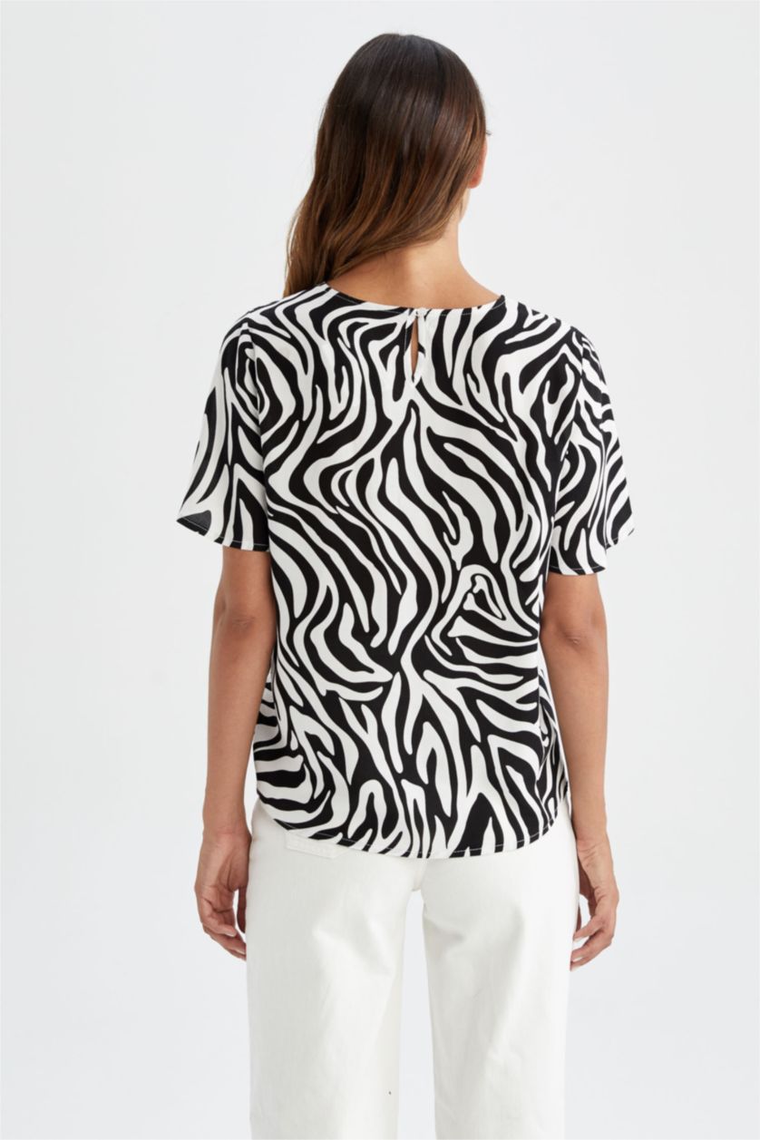 FEMME Noir Chemisier à manches courtes à motif zébré coupe classique